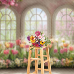 Lofaris Spring Colorful Floral Window Scene Photo Backdrop