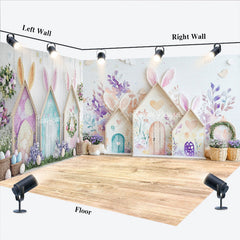 Lofaris Spring Colorful Rabbit Hutch Easter Room Set Backdrop