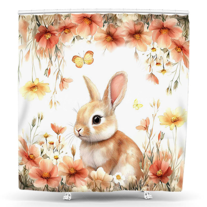 Lofaris Spring Cute Rabbit Floral Butterfly Shower Curtain