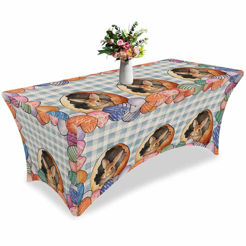 Lofaris Spring Easter Cute Bunny Colorful Eggs Stretch Table Cover