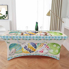 Lofaris Spring Easter Eggs Bunny Floral Fitted Stretch Table Cover