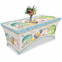 Lofaris Spring Easter Eggs Bunny Floral Fitted Stretch Table Cover