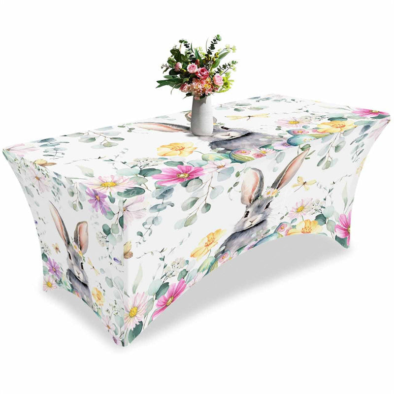 Lofaris Spring Easter Eggs Cute Bunny Fitted Stretch Table Cover