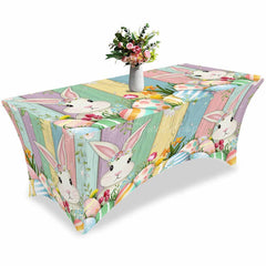 Lofaris Spring Easter Rabbit Colorful Eggs Stretch Table Cover