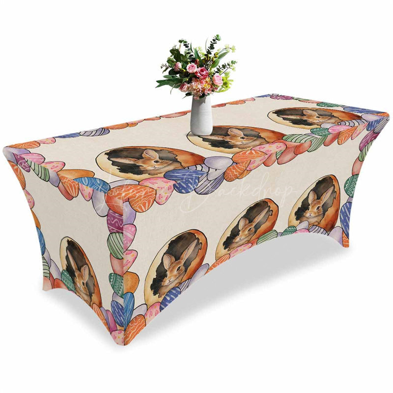 Lofaris Spring Easter Watercolor Egg Bunny Stretch Table Cover