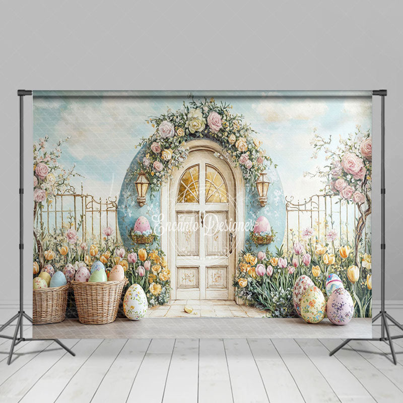 Lofaris Spring Floral Arch Gate Eggs Easter Photo Backdrop