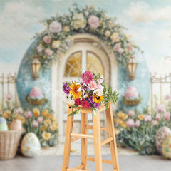 Lofaris Spring Floral Arch Gate Eggs Easter Photo Backdrop