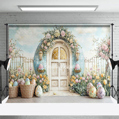 Lofaris Spring Floral Arch Gate Eggs Easter Photo Backdrop