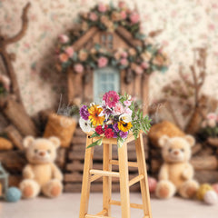 Lofaris Spring Floral Bear Wood House Cake Smash Backdrop