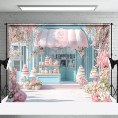 Lofaris Spring Floral Blue Dessert Shop Cake Smash Backdrop