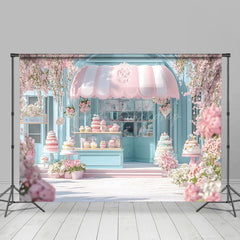 Lofaris Spring Floral Blue Dessert Shop Cake Smash Backdrop