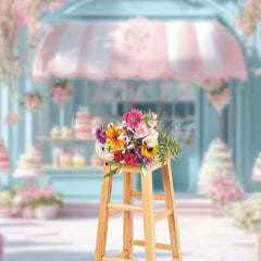 Lofaris Spring Floral Blue Dessert Shop Cake Smash Backdrop