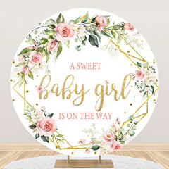 Lofaris Spring Floral Sweet Girl Round Baby Shower Backdrop