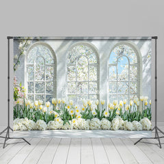 Lofaris Spring Floral Trees White Window Scenery Backdrop