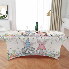 Lofaris Spring Flower Gnome Easter Eggs Fitted Stretch Table Cover