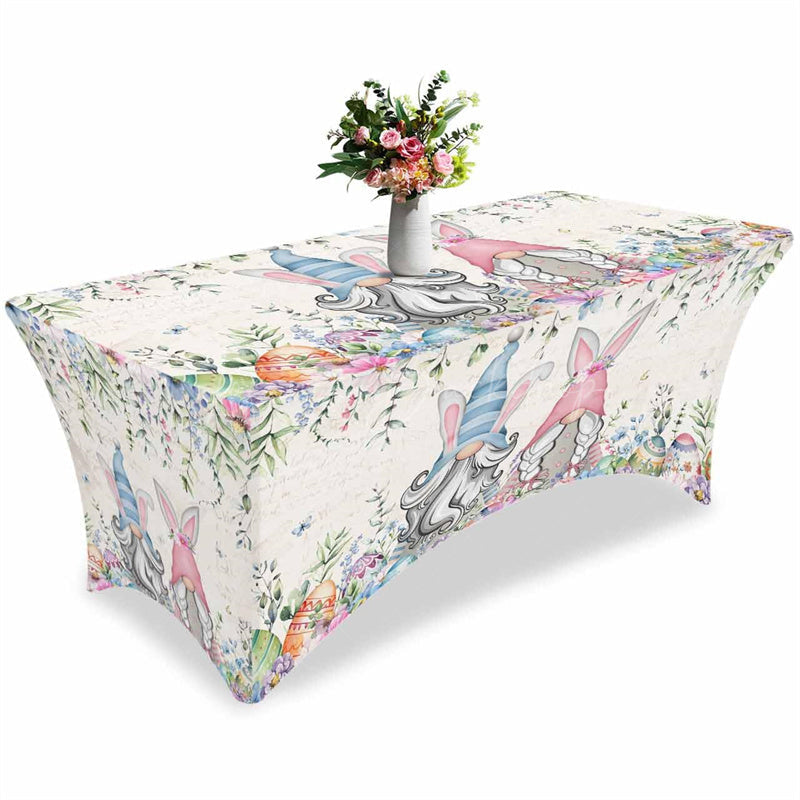 Lofaris Spring Flower Gnome Easter Eggs Fitted Stretch Table Cover