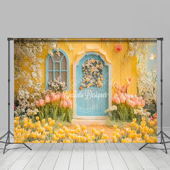 Lofaris Spring Garden Cabin Natural Yellow Tulip Backdrop