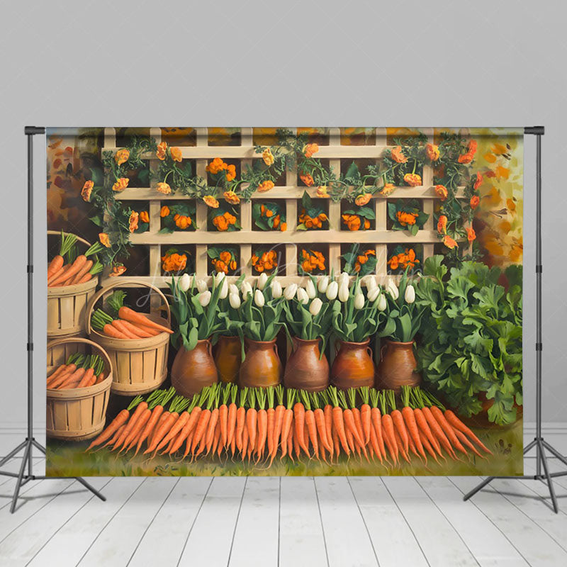 Lofaris Spring Garden Carrots Floral Fence Photo Backdrop