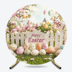 Lofaris Spring Garden Fence Eggs Floral Round Easter Backdrop