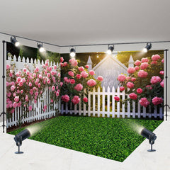 Lofaris Spring Garden Fence Greenery Floral Room Set Backdrop