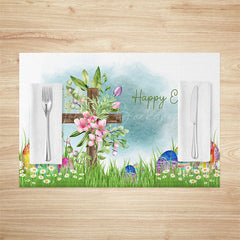 Lofaris Spring Grass Floral Cross Easter Set Of 4 Placemats