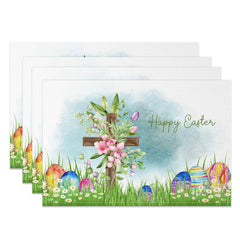 Lofaris Spring Grass Floral Cross Easter Set Of 4 Placemats