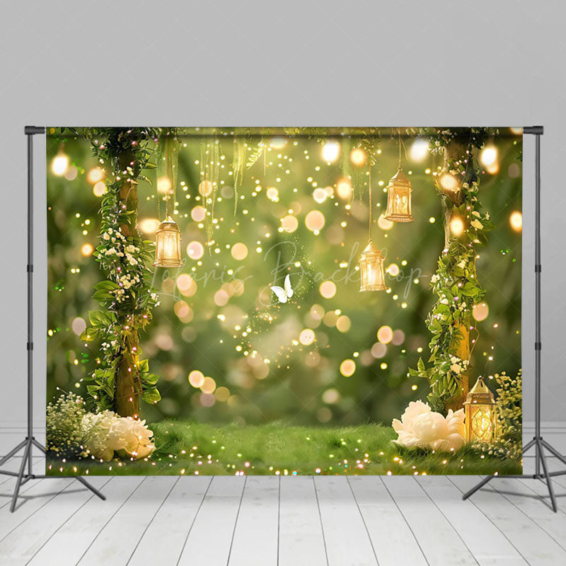 Lofaris Spring Green Forest Gold Bokeh Backdrop For Wedding