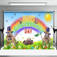 Lofaris Spring Green Grassland Happy Groundhog Day Backdrop