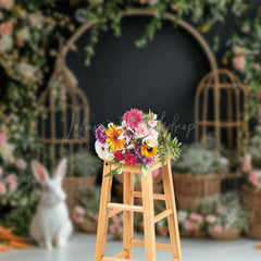 Lofaris Spring Greenery Floral Bunny Eggs Easter Backdrop