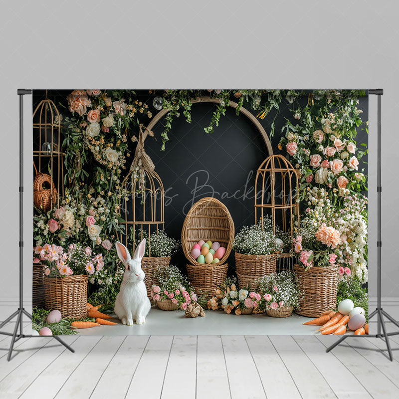 Lofaris Spring Greenery Floral Bunny Eggs Easter Backdrop