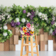 Lofaris Spring Greenery Floral Wooden Wall Photo Backdrop