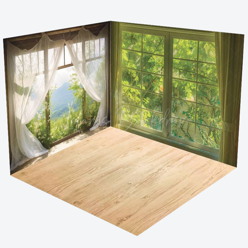 Lofaris Spring Greenery Window Scenery Room Set Backdrop