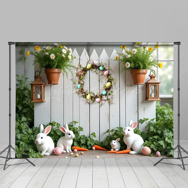 Lofaris Spring Greenery Wreath Bunny Easter Photo Backdrop