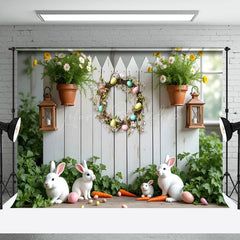 Lofaris Spring Greenery Wreath Bunny Easter Photo Backdrop