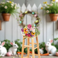 Lofaris Spring Greenery Wreath Bunny Easter Photo Backdrop