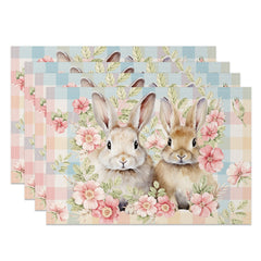 Lofaris Spring Pink Floral Bunny Easter Set Of 4 Placemats