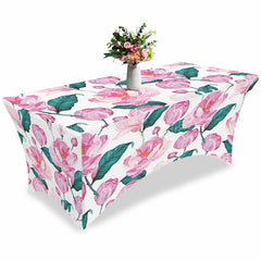 Lofaris Spring Pink Flower Green Leaves Stretch Table Cover