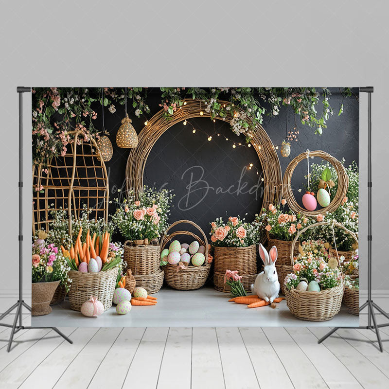 Lofaris Spring Plant Colorful Eggs Floral Easter Backdrop