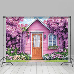 Lofaris Spring Purple Floral Garden Cabin Room Set Backdrop