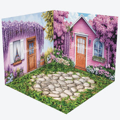 Lofaris Spring Purple Floral Garden Cabin Room Set Backdrop