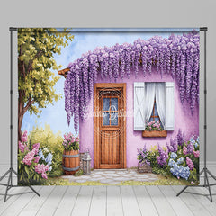 Lofaris Spring Purple Floral Garden Cabin Room Set Backdrop