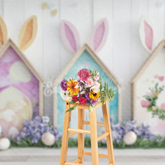 Lofaris Spring Rabbit Hutch Eggs Floral Easter Photo Backdrop