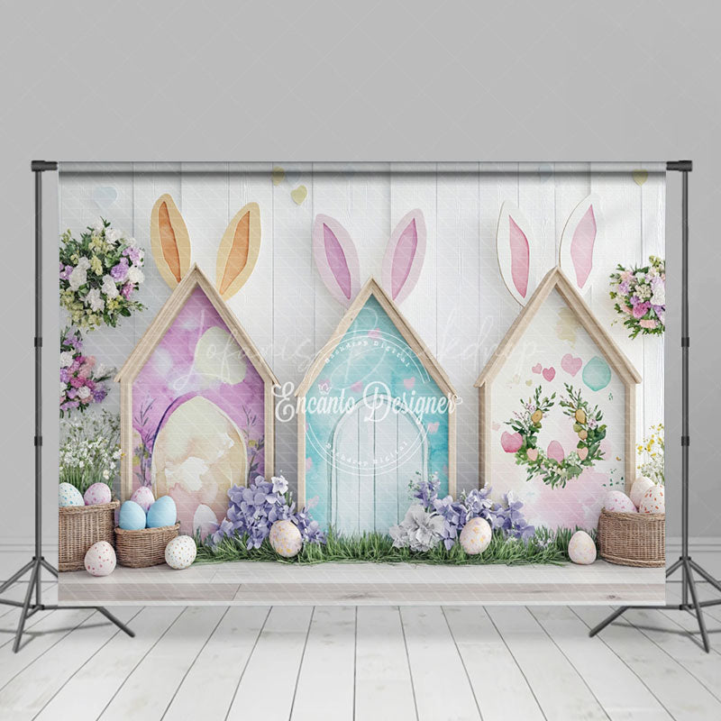 Lofaris Spring Rabbit Hutch Eggs Floral Easter Photo Backdrop