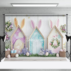 Lofaris Spring Rabbit Hutch Eggs Floral Easter Photo Backdrop