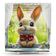 Lofaris Spring Scene Window Cute Bunny Easter Shower Curtain