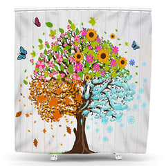 Lofaris Spring Trees Butterfly Wood Birthday Shower Curtain