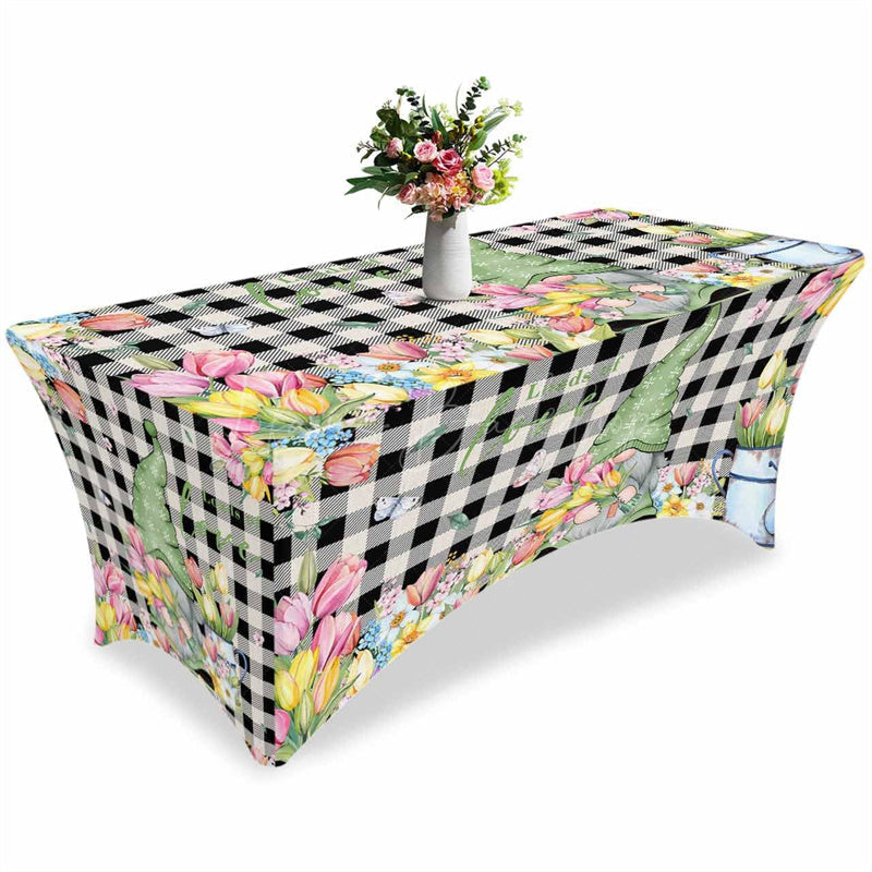 Lofaris Spring Tulip Flower And Gnome Fitted Stretch Table Cover