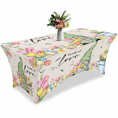 Lofaris Spring Tulip Flower with Gnome Stretch Table Cover