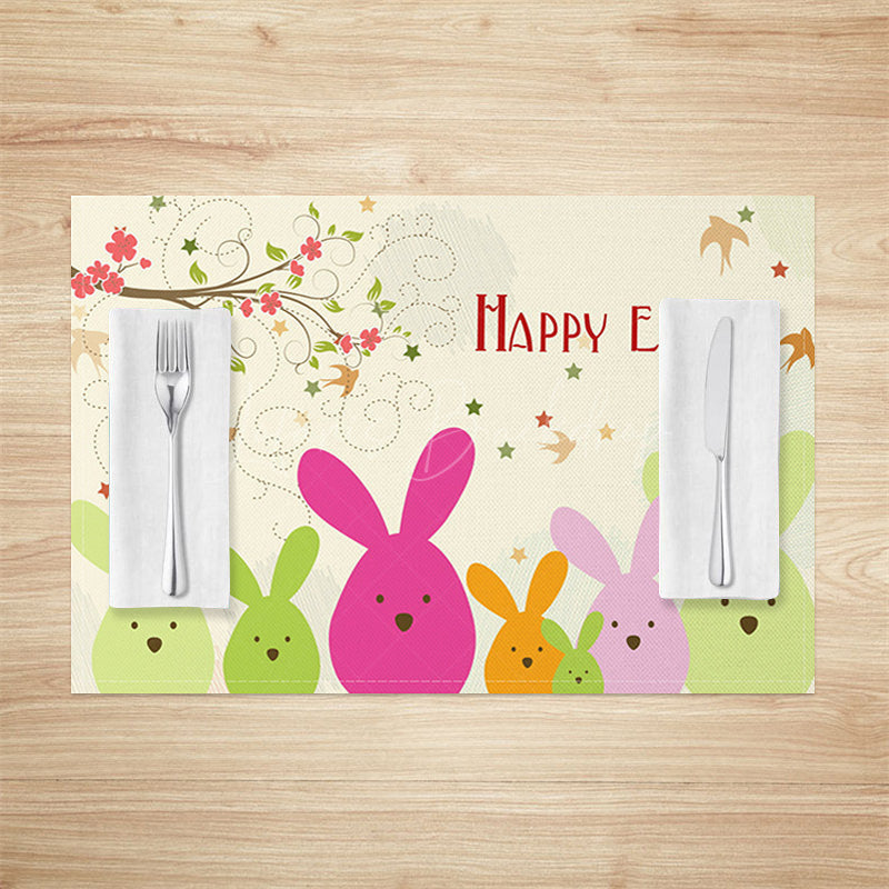 Lofaris Spring Vine Floral Bunny Easter Set Of 4 Placemats