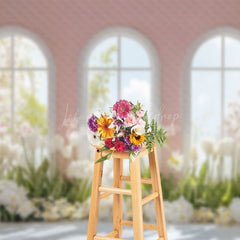 Lofaris Spring Warm Pink Window Scene Floral Photo Backdrop